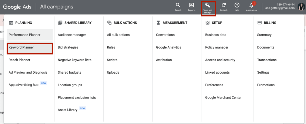 keyword-planner Google ads Research keyword